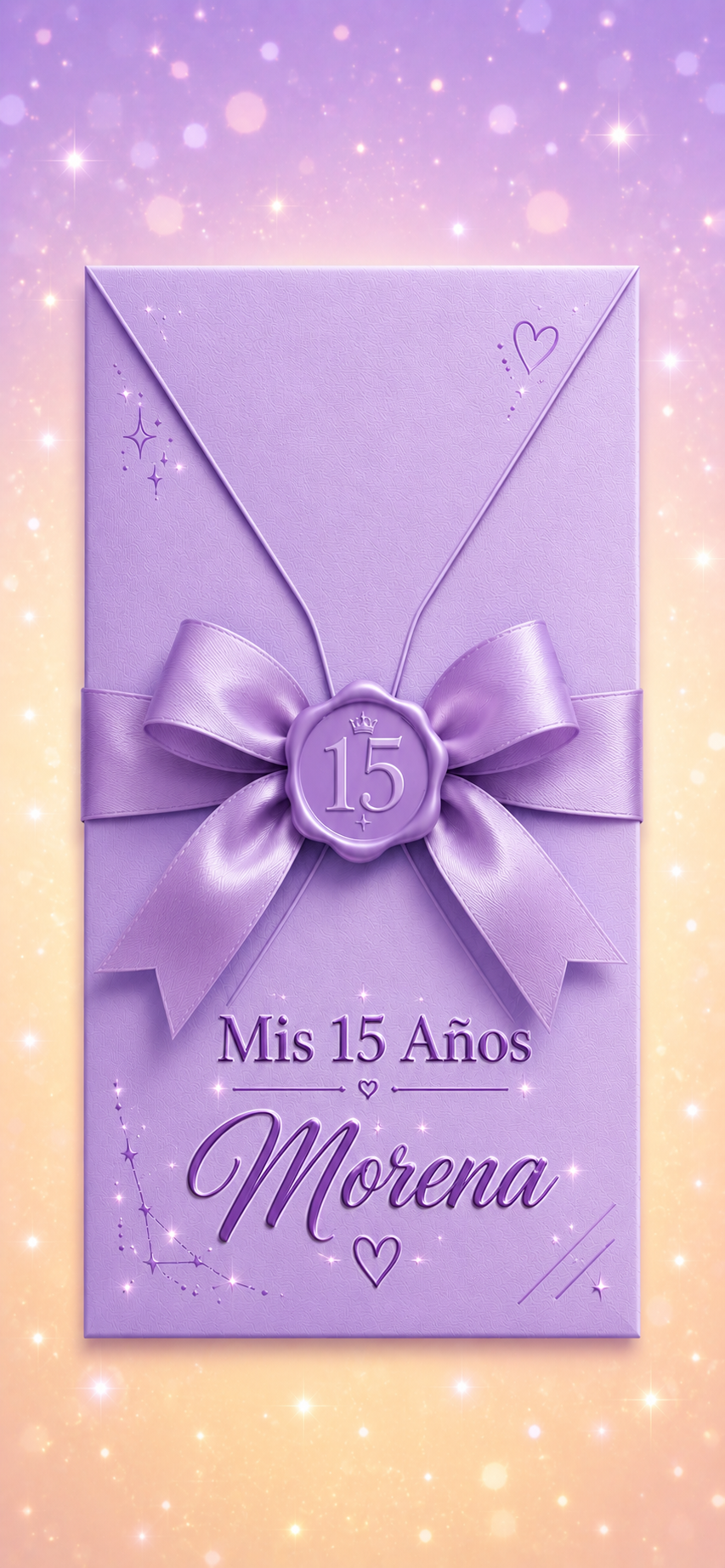Sobre lila de invitación Mis 15 años de Morena